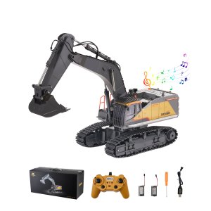 Escavatore Telecomandato 11 Canali 2.4G 1:20 – Benna In Alluminio, Rotazione 680°, Con 2 Batterie 1200mAh, Per Bambini 4-10 Anni