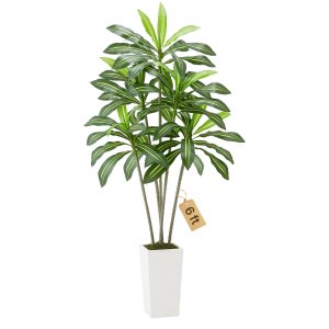 Albero Di Dracaena Artificiale 1,5m Con Vaso Bianco: Pianta Finta Realistica Per Interni, Sempre Verde, Perfetta Per Ufficio E Casa. Set Di 4 Tronchi Con Foglie Variegate. Ideale Come Decorazione.