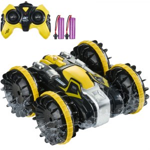 VEVOR Barca Auto RC Anfibia 4WD - Giocattolo Telecomandato Impermeabile 12 Km/h Con Acrobazie 360° Per Bambini - Gialla - 2