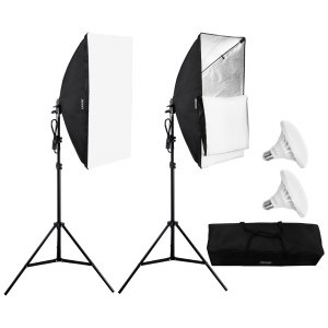 Set Softbox Da Studio Professionale Con Treppiedi 2m, Luce LED Dimmerabile 85W 3200-5500K, Telecomando E Borsa Trasporto