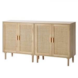 Farini Armadietto Buffet Con Ante In Rattan Intrecciato A Mano, Credenza Per Soggiorno, Ingresso, Corridoio, Stile Medievale