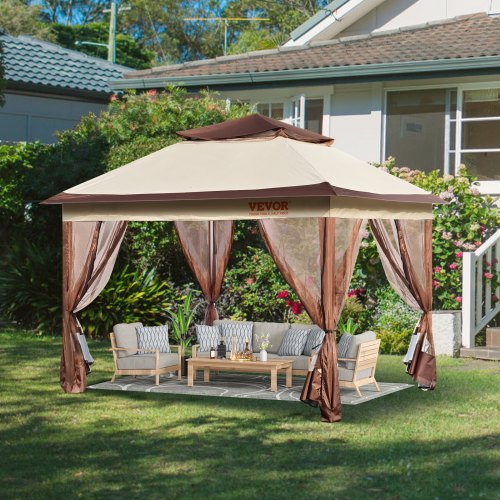 Outsunny Gazebo Da Giardino 3x3m Con Zanzariera, Struttura In Metallo E Copertura In Poliestere Talpa 89165897
