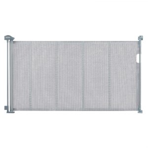 IDMarket Barriera Retrattile Per Animali – Estensibile Fino A 130 Cm, Altezza 85,5 Cm – Tela In PVC Traforato, Grigio, Montaggio Facile