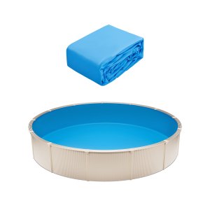 KALEMBAL Copertura per piscina 3,6 m per piscina diametro 3 m - Rotonda - Rete di drenaggio - Blu - Resistente - Anti UV - Occhielli