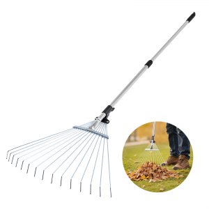 Rastrello Telescopico Per Foglie – Testa Regolabile In Metallo, Manico Allungabile, Per Giardino E Aiuole