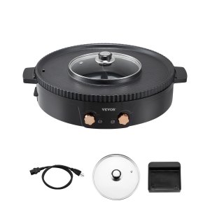 Pentola Elettrica VEVOR Hot Pot E BBQ 2 In 1, 2200 W, Antigrill Coreano Con Doppio Controllo Temperatura E Oliera