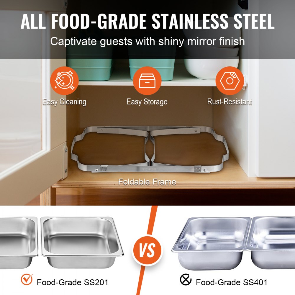 ROVSUN Scaldavivande Da Buffet 5 Qt – 2 Pezzi In Acciaio Inox, Con Vassoi Per Cibo E Acqua, Copertura A Specchio, Ideale Per Feste E Banchetti - 3