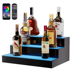 Portabottiglie da Bar per Mostrare Vino Bottiglia Illuminato a LED Telecomando RF Controllo App, Scaffale Illuminazione per Bevande in Acrilico 2 Ripiani, Portabottiglie da Vino 121x20x15cm | IT