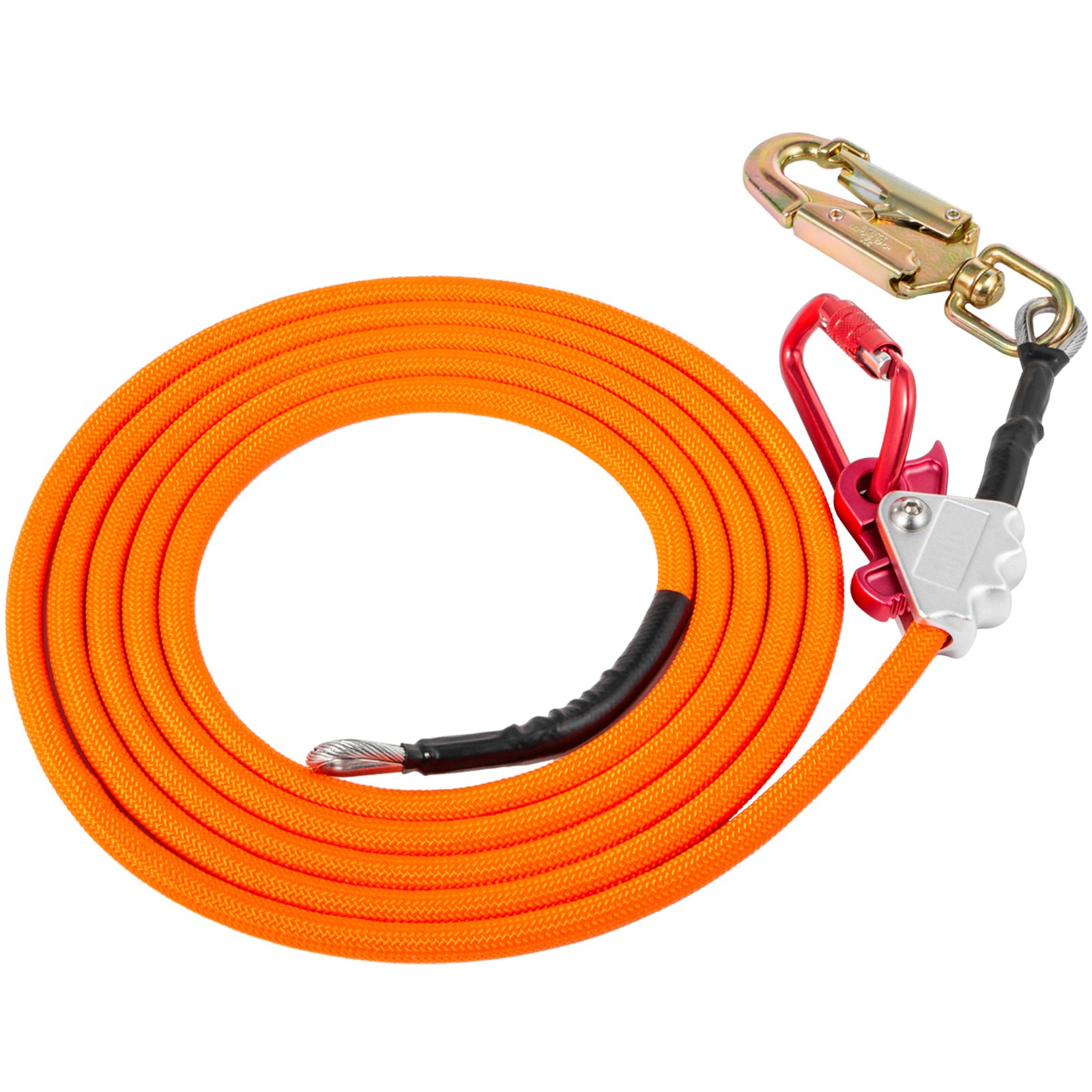 VEVOR スチールコア安全ロープ 鋼線コア 安全ロープ 16mm x 3m 超軽量アルミ合金 カラビナとロープグラブ付き 安全確保 落下防止