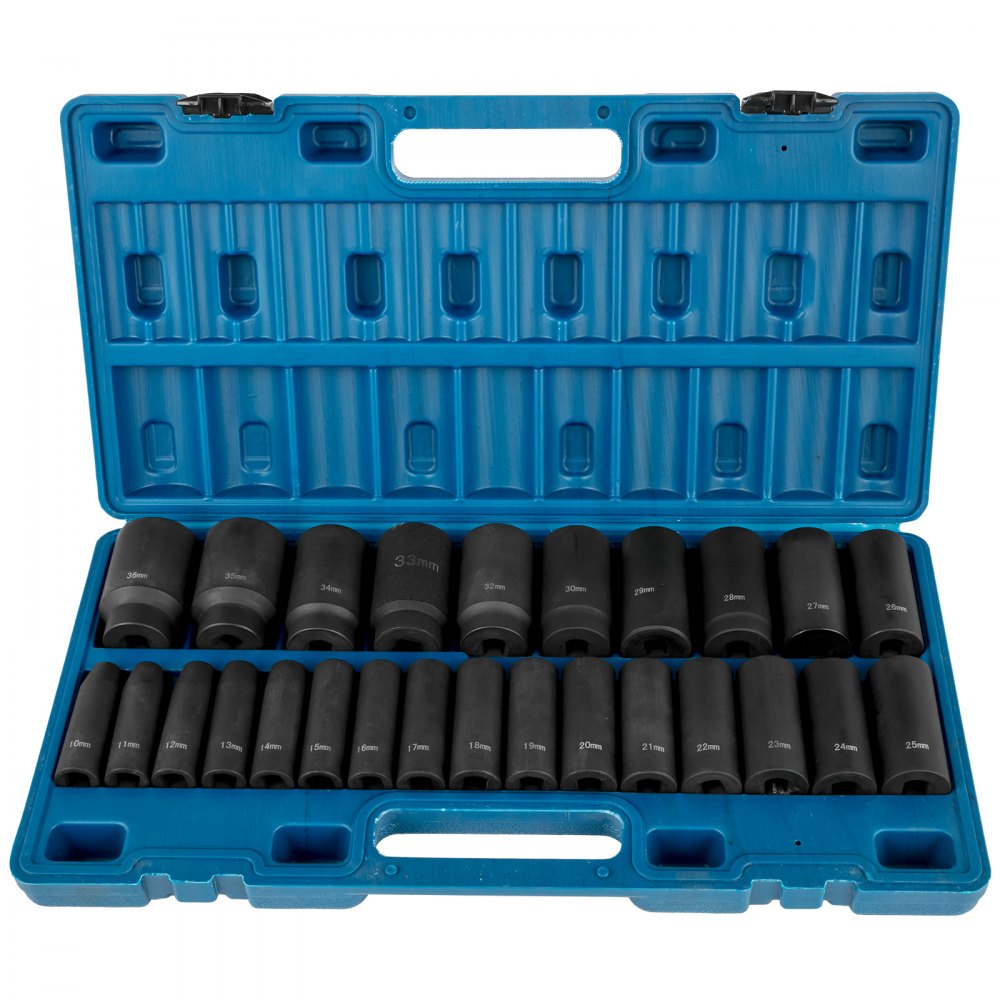VEVOR インパクトソケットセット 1/2インチ ドライブ 26PCS メートル法 10mm-36mm ディープ6ポイントソケット