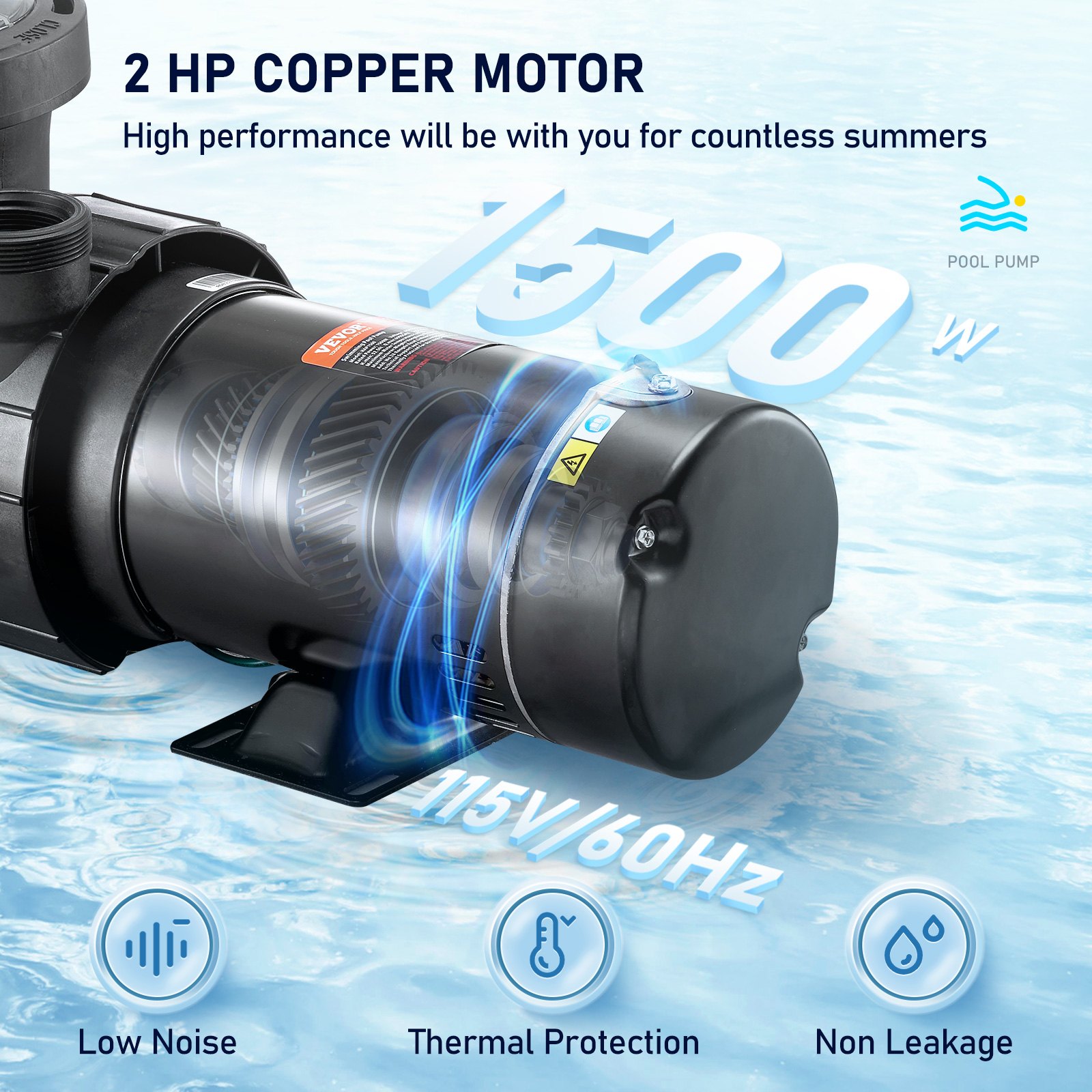 VEVOR 2HP プールポンプ 地上と地上用 90 GPH スイミングプールポンプ（ストレーナー付き）