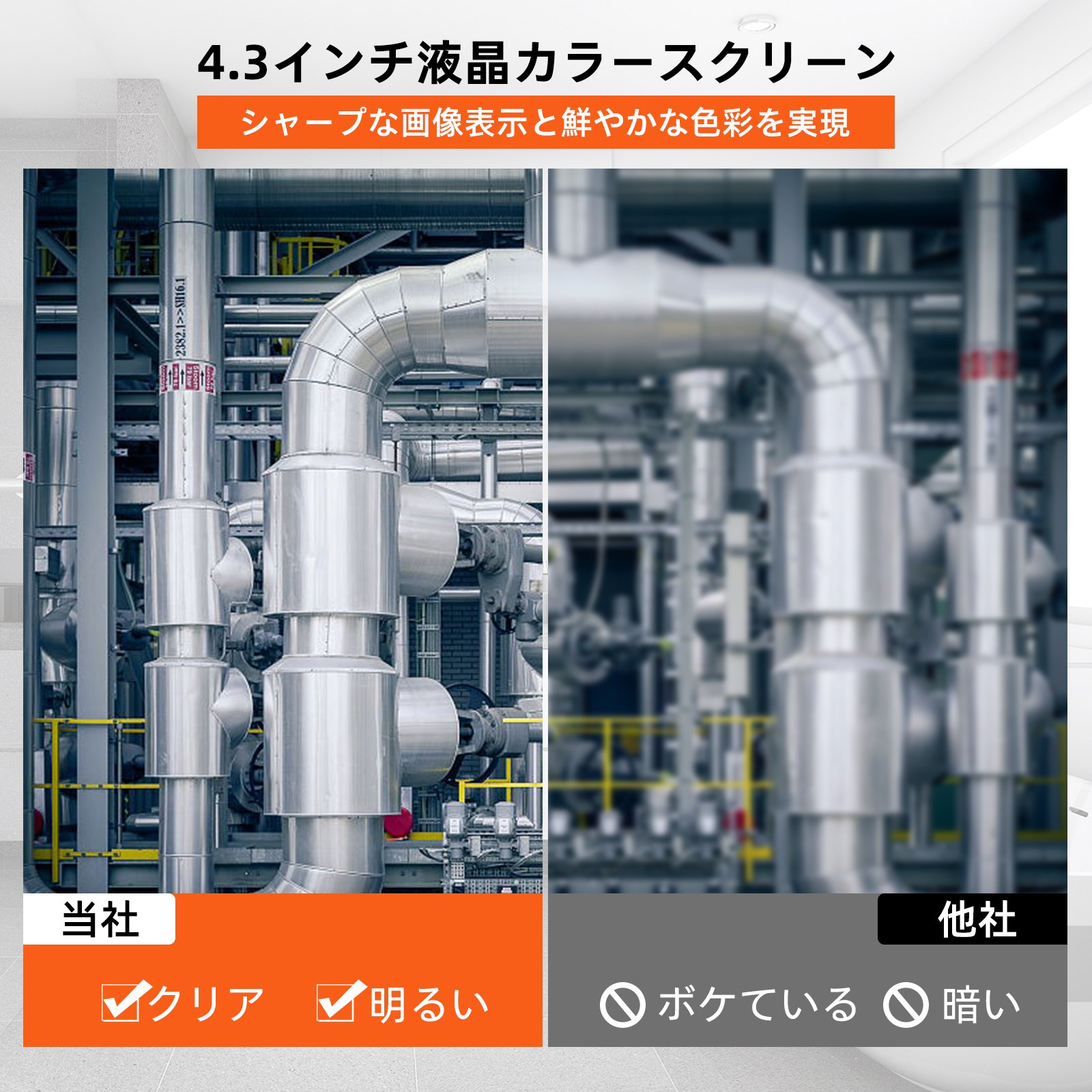 VEVOR 配管カメラ 下水道カメラ パイプ検査カメラ 30M/98.4インチのケーブル 4.3インチの液晶モニター