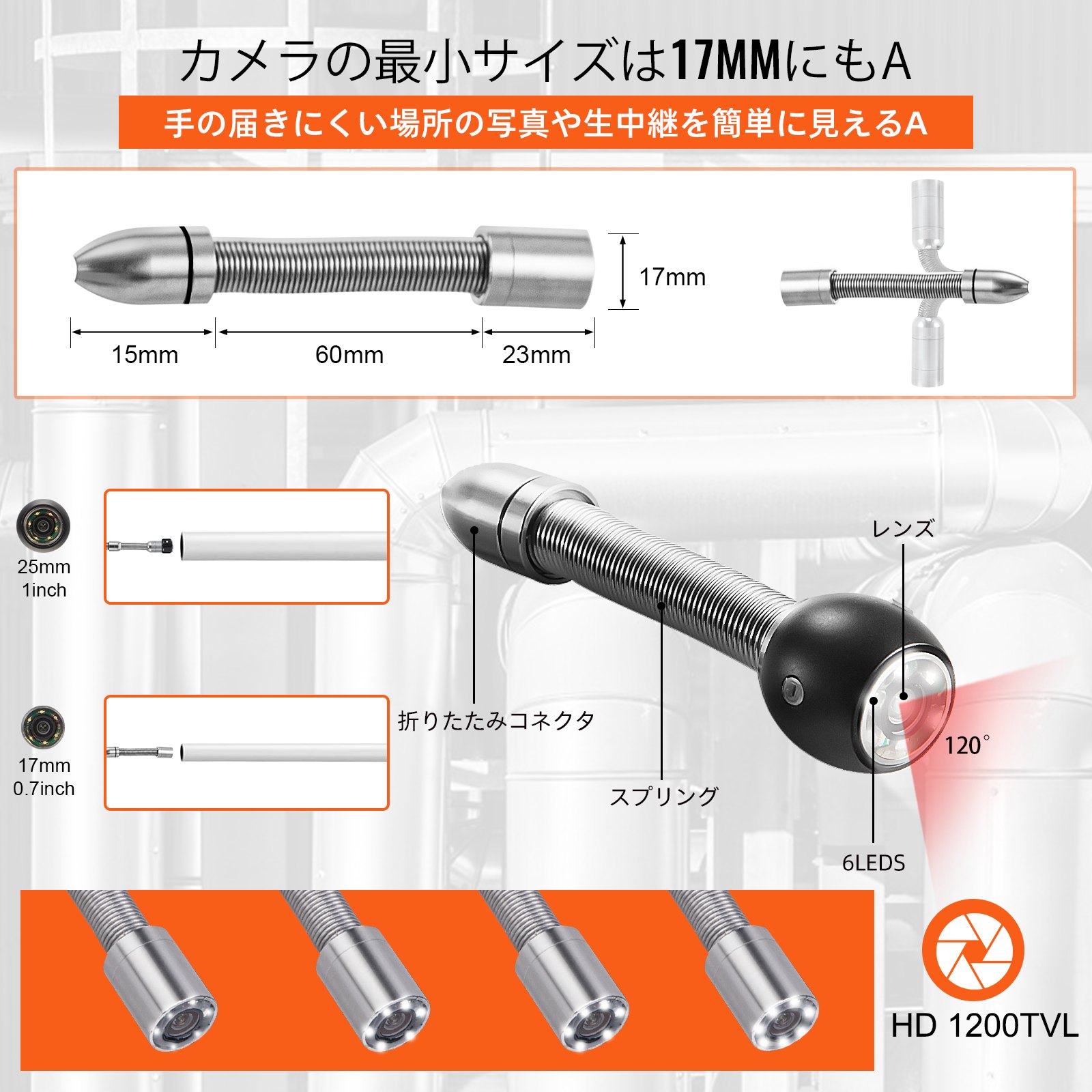 VEVOR 配管カメラ 下水道カメラ パイプ検査カメラ 30M/98.4インチのケーブル 4.3インチの液晶モニター