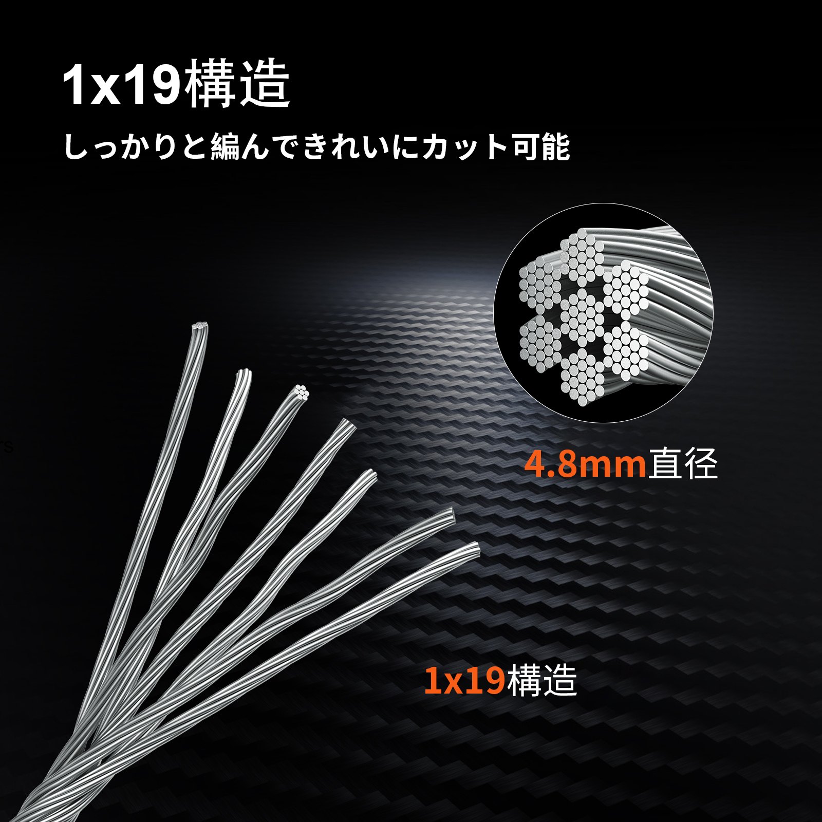 316ステンレス鋼ケーブル ワイヤーロープ 直径4.8mm 1x19 305mリール
