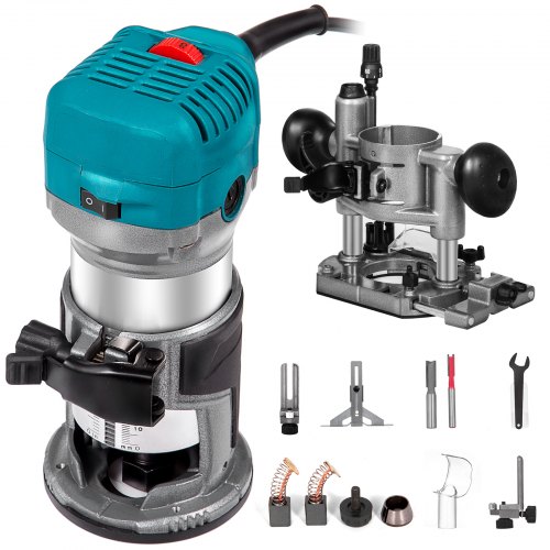 710W 最大トルク 可変速度30000RPM コンパクトルーター プランジベース、1/4インチ・3/8インチコレット付き