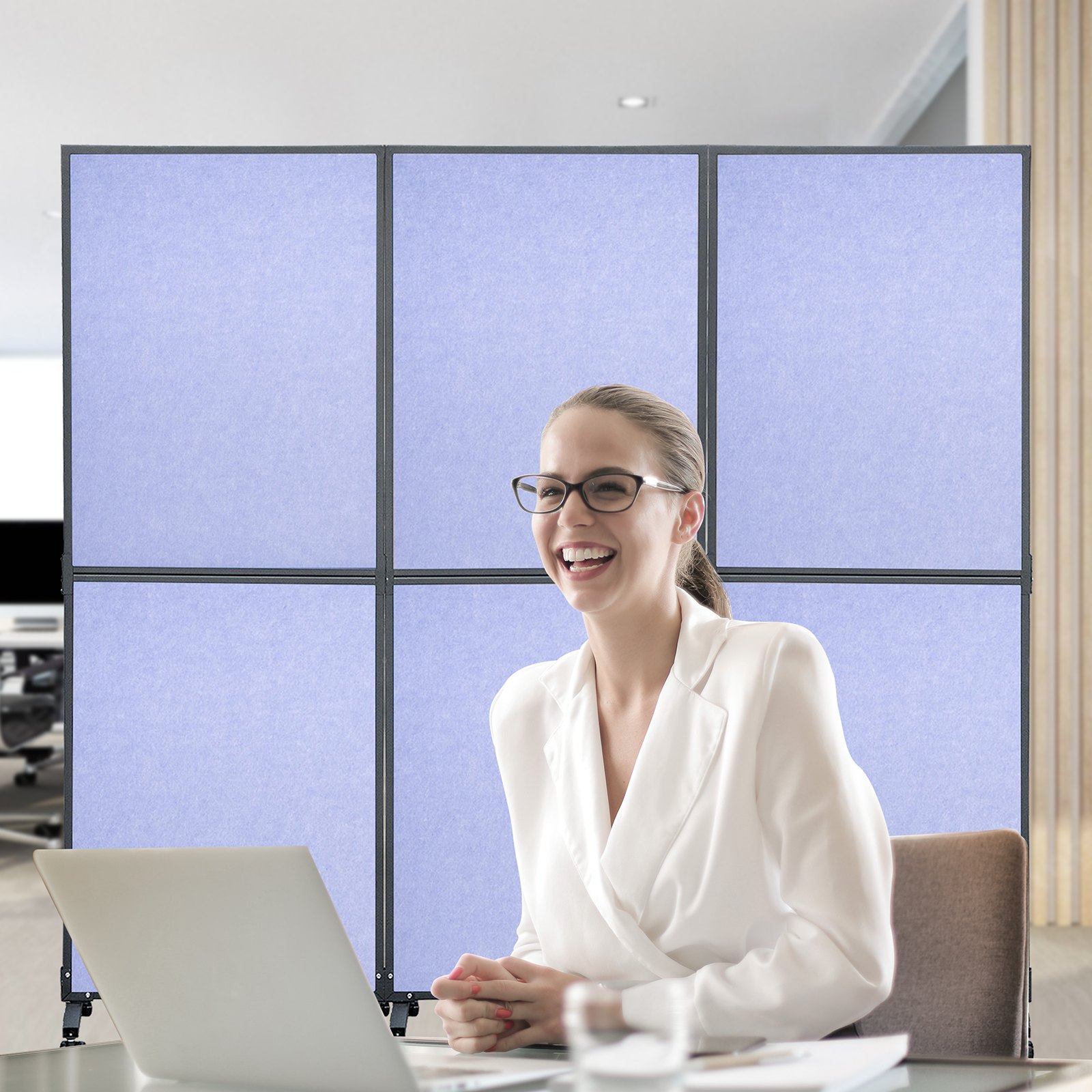 VEVOR アコースティックルームディバイダー オフィスパーティションパネル 72"x66" 3パック スチール ブルー