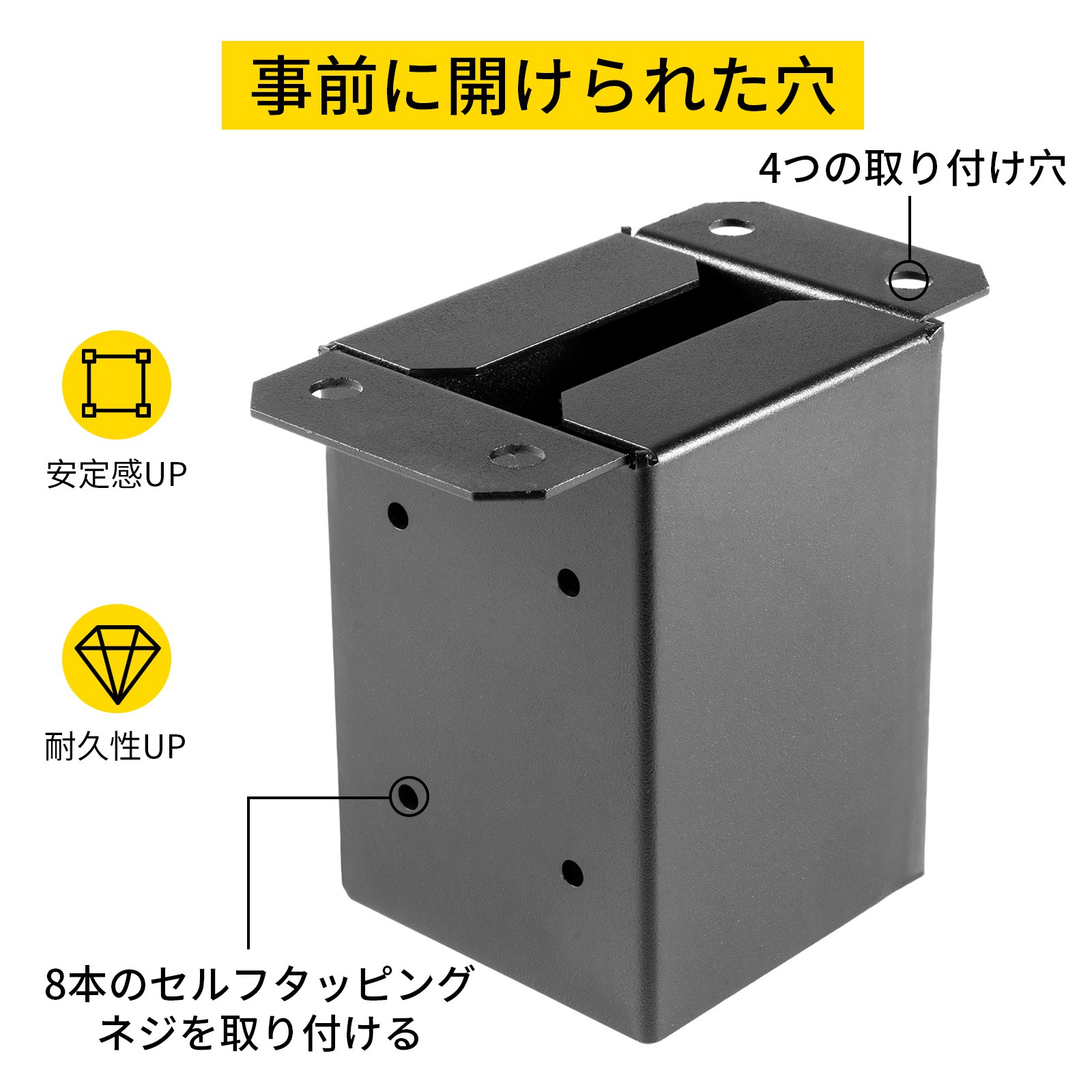 4x4インチ ポストベース、ポストアンカー 3PCS デッキサポート用 黒色粉体塗装ブラケット