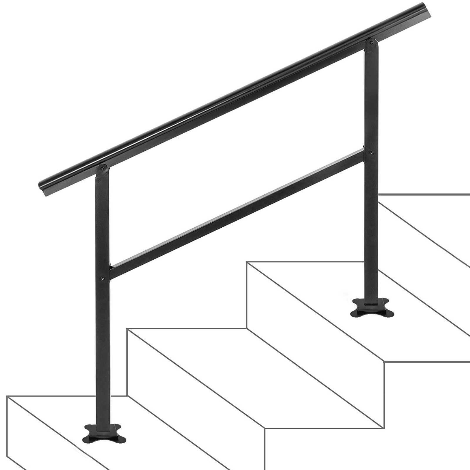 屋外ステップ用手すり 屋外手すり 屋外階段の手すり 121x85cm 黒 3-4ステップに適合