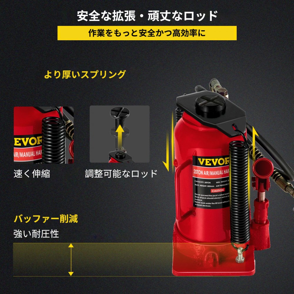 エア油圧式ボトルジャッキ 20 トン 手動 44092lb 高耐久 自動車 トラック RV 修理 リフトツール