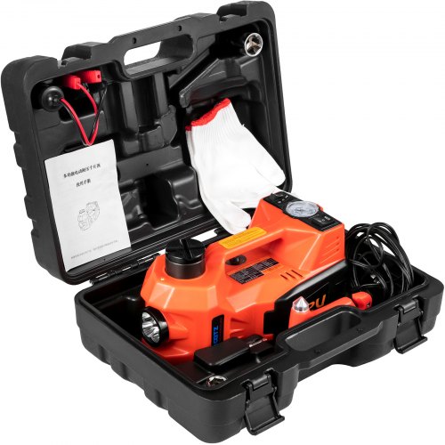 電気自動車用ジャッキ 電動ジャッキ 12V DC 5T（11023ポンド）、タイヤインフレーターポンプとLED懐中電灯付き