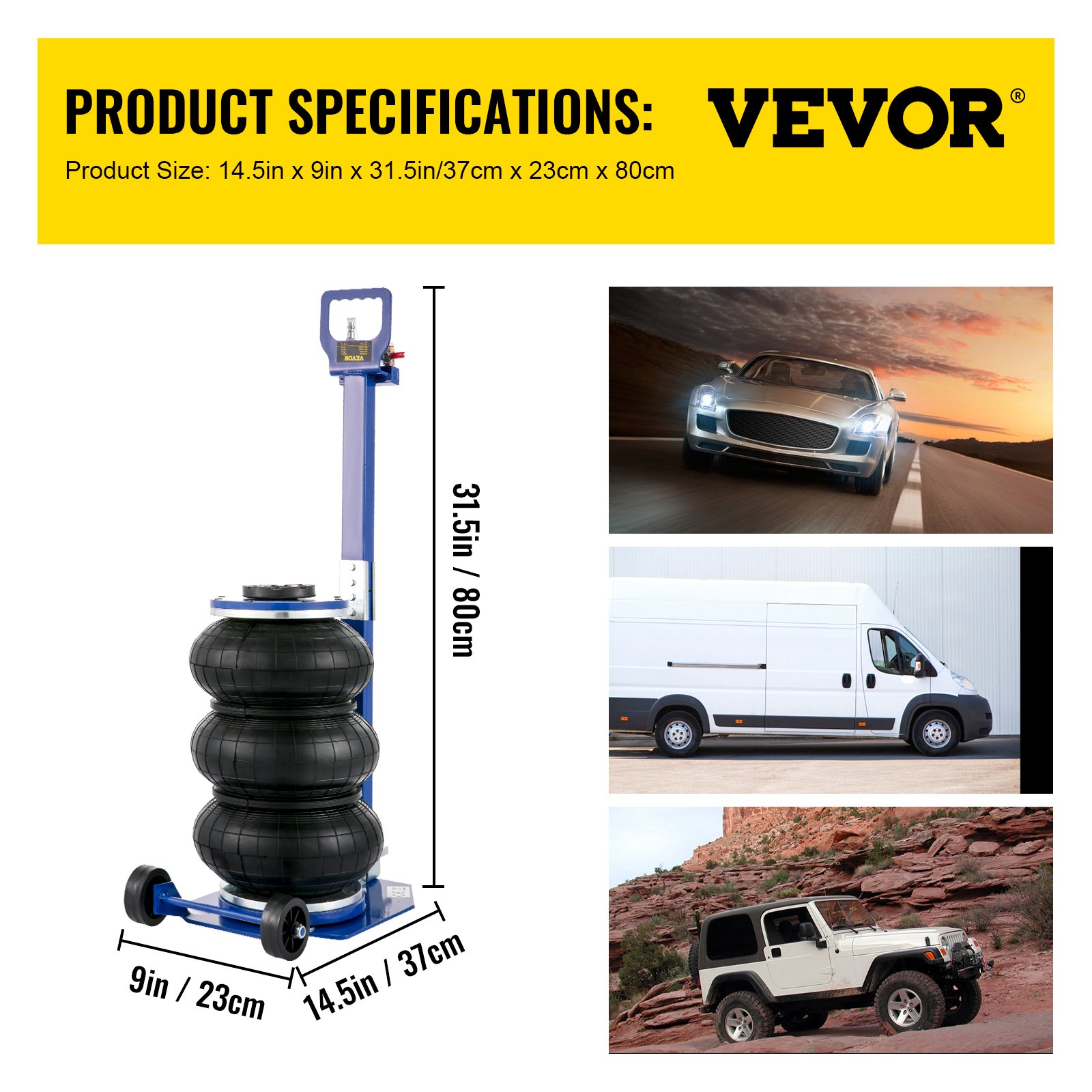 VEVOR 空気圧ジャック トリプルエアバッグジャック  3t クイックリフト