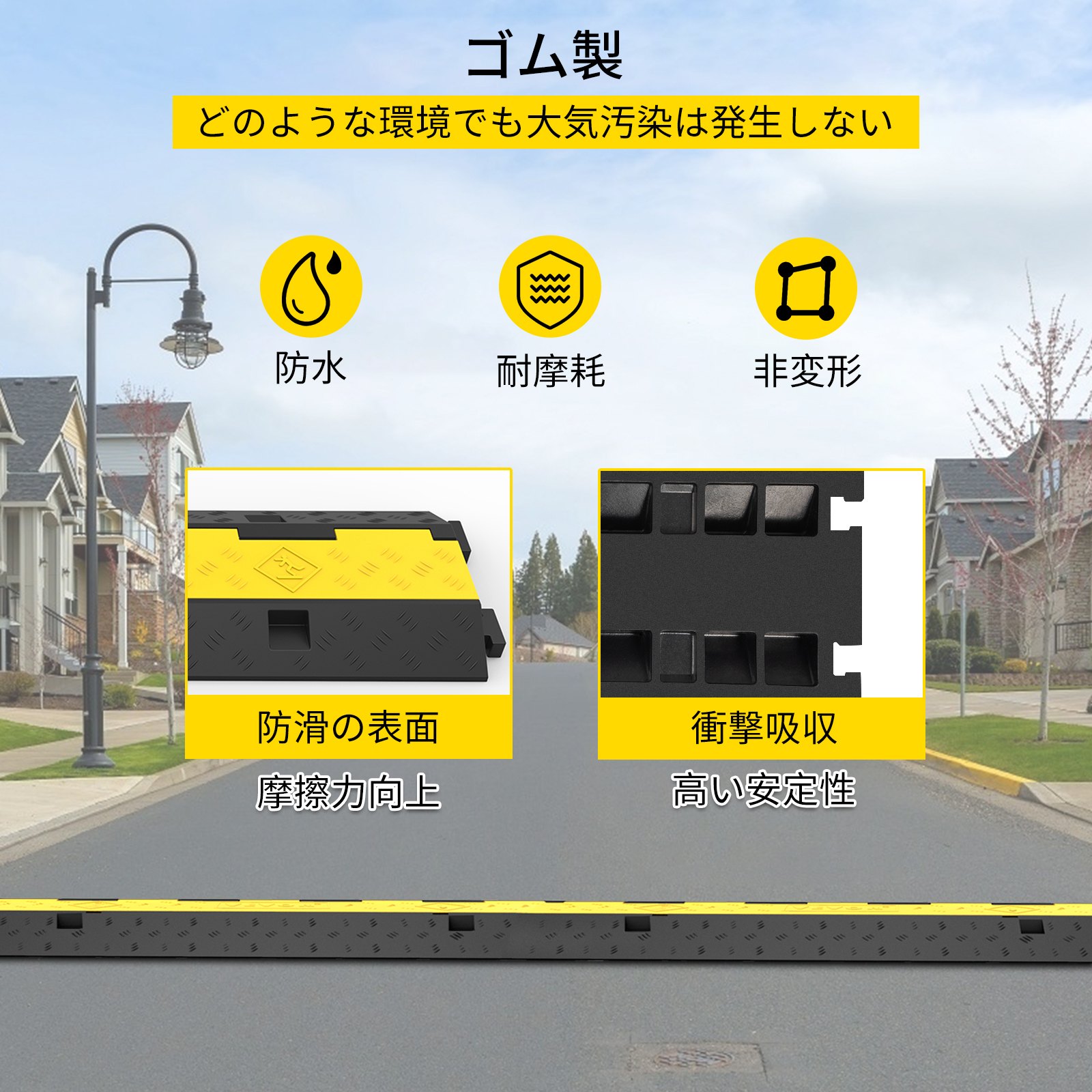 5チャンネル ゴムケーブルプロテクター 電線カバーランプ 倉庫 私道 30-40Tの耐荷重 35×20×2インチ