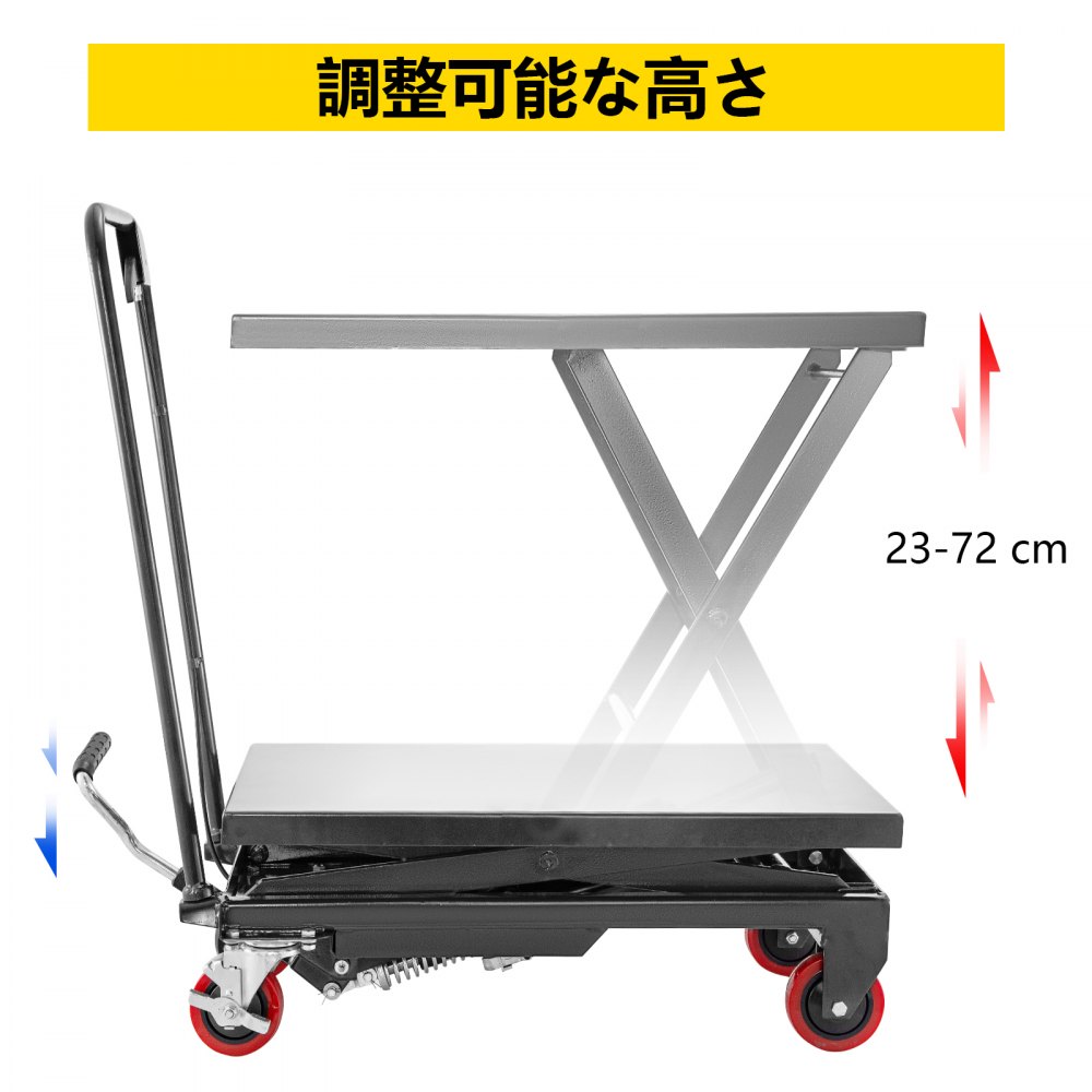 油圧シザーカート リフトテーブルカート 227kg 手動シザーリフトテーブル 黒