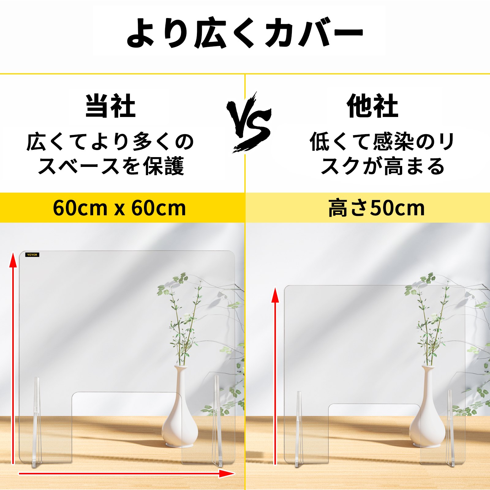 VEVOR スニーズガード シールド用 アクリル カウンター 保護 60x60cm 取引窓口付き