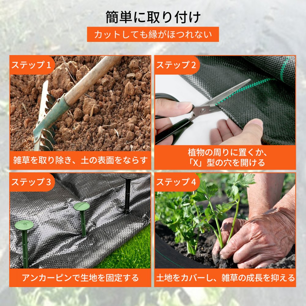 91x1.8m 除草シート 頑丈なPP織り 雑草バリアランドスケープ グランドカバー 1.5オンス