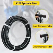 Manguera hidráulica VEVOR Mangueras hidráulicas de goma de 50 pies con 2 trenzas de alambre de acero de alta resistencia, diámetro interior de 1/2 pulgada, 5000 PSI máx., manguera hidráulica a granel -40 °F a 250 °F, manguera flexible de aceite hidráulico