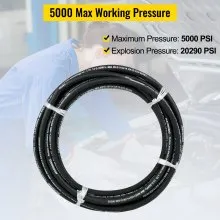 Manguera hidráulica VEVOR Mangueras hidráulicas de goma de 50 pies con 2 trenzas de alambre de acero de alta resistencia, diámetro interior de 1/2 pulgada, 5000 PSI máx., manguera hidráulica a granel -40 °F a 250 °F, manguera flexible de aceite hidráulico