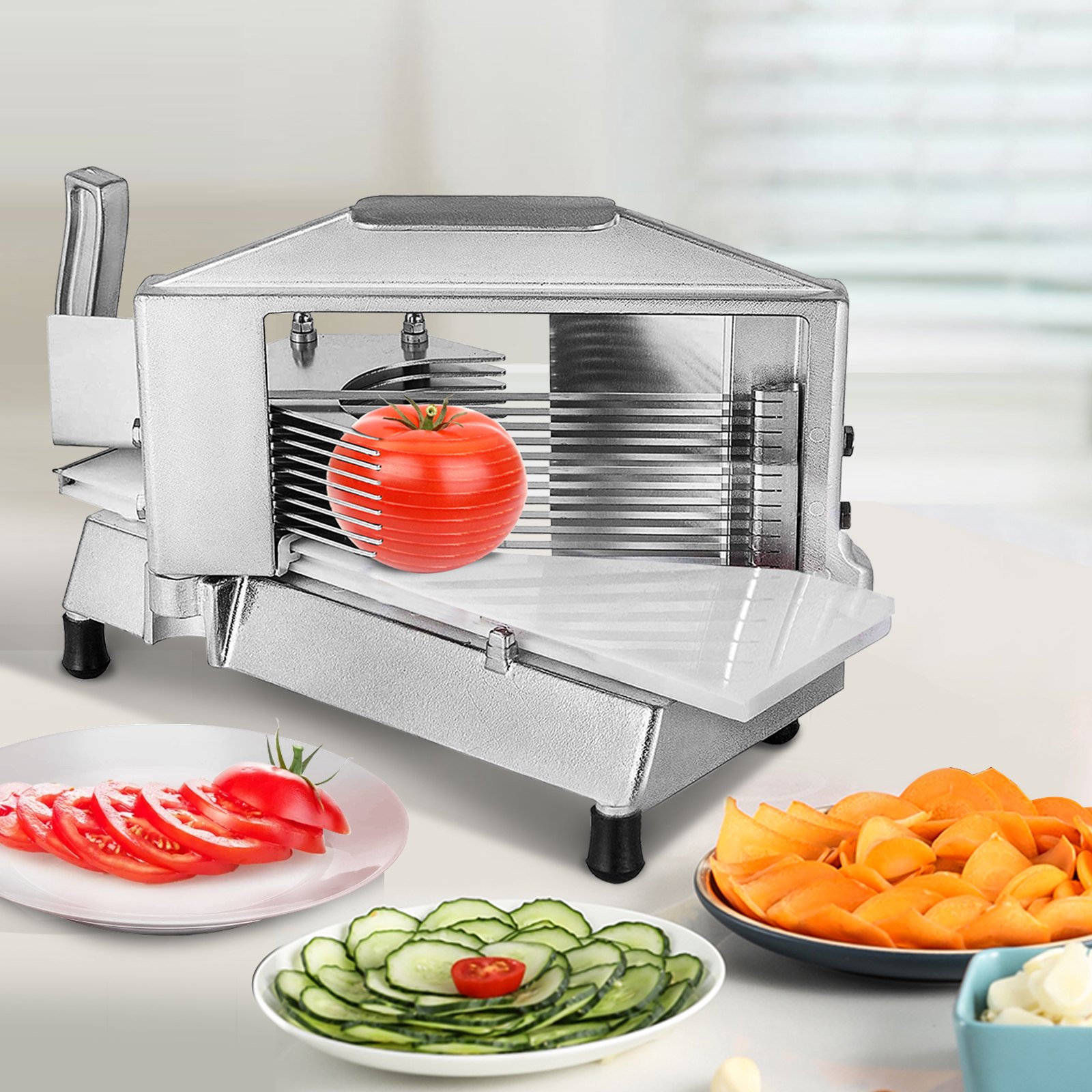 VEVOR Cortadora Verduras Commercial Tomato Slicer 1/4 Heavy Duty Cutter con tabla de cortar integrada para restaurante o uso doméstico