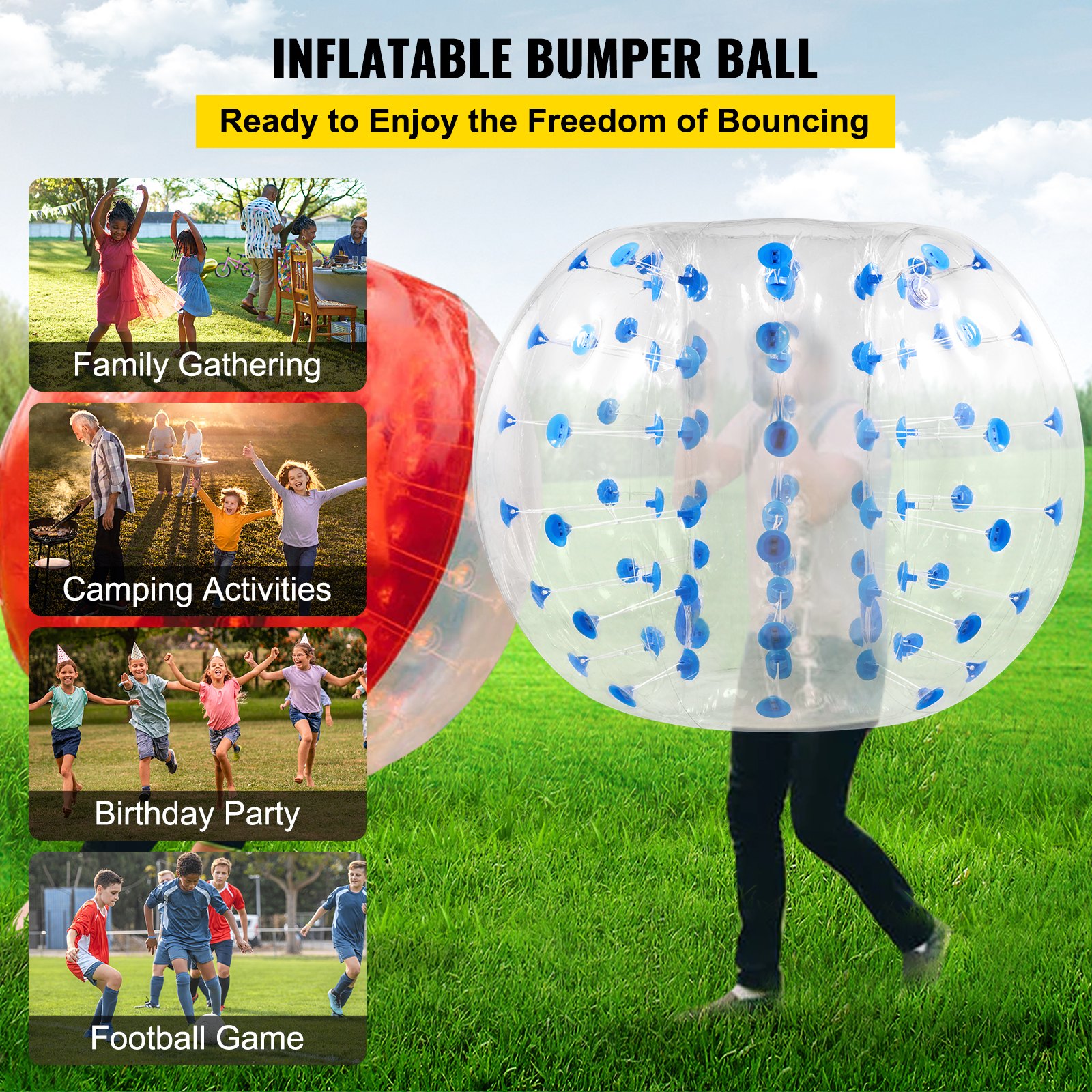 VEVOR Bubble Soccer Pelota de Burbuja Zorb Ball Bola Inflable Pelotas Hinchables Gigantes Bubble Ball Bubble Football 1.2 M Transparente con Punto Azul con Manijas