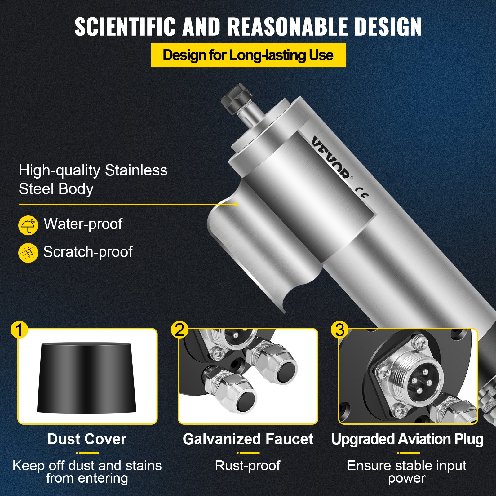 Motor de husillo refrigerado por agua VEVOR de 1,5 kW, motor de husillo CNC de alta velocidad con 4 rodamientos, 24 000 RPM, 400 Hz, para máquinas de grabado, fresado y rectificado.