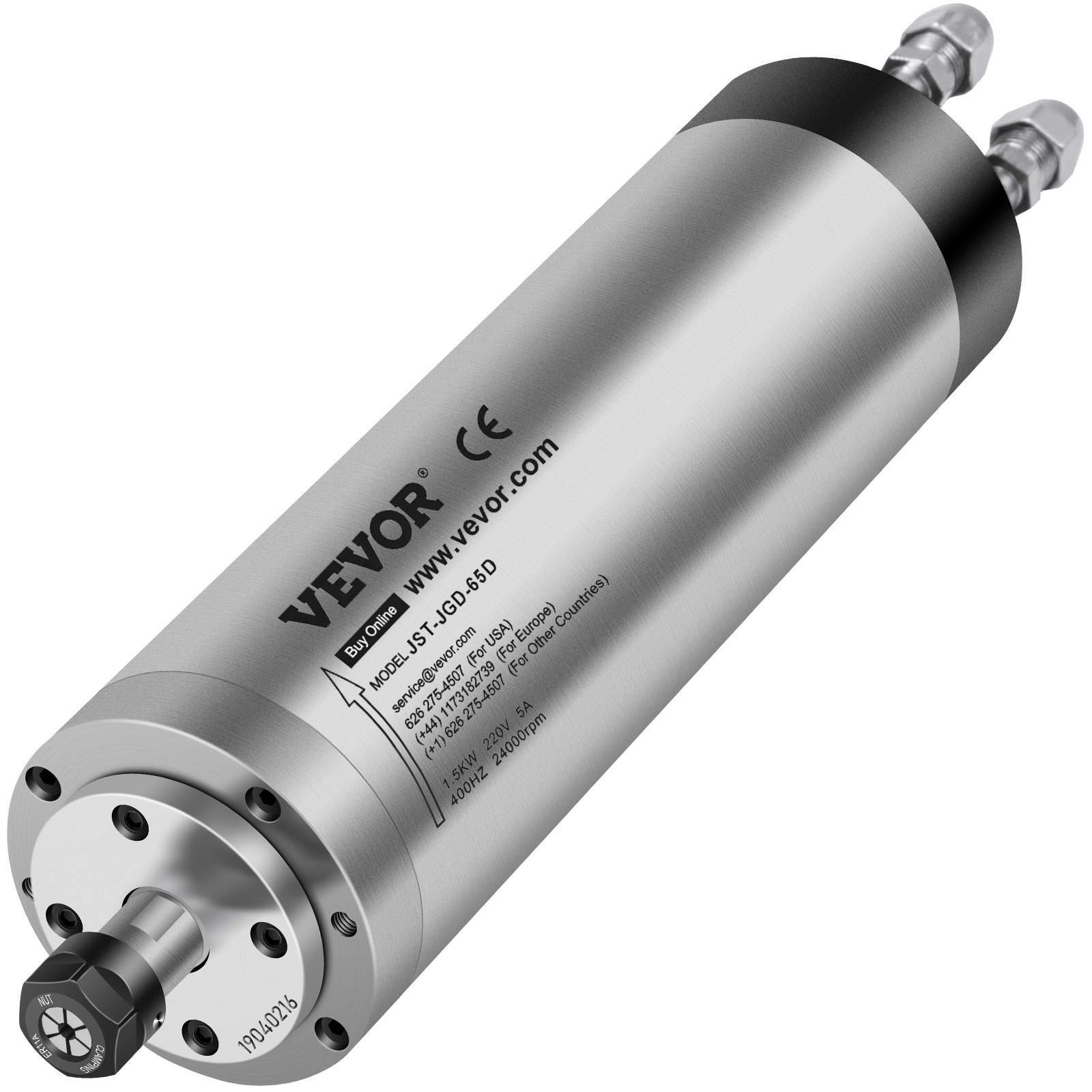 Motor de husillo refrigerado por agua VEVOR de 1,5 kW, motor de husillo CNC de alta velocidad con 4 rodamientos, 24 000 RPM, 400 Hz, para máquinas de grabado, fresado y rectificado.