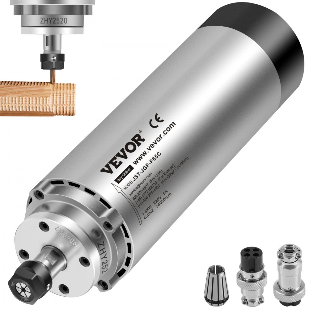 VEVOR Motor de Husillo Refrigerado por Aire de 1,5 KW Fresado, Motor de Husillo Refrigerado por Viento de 220 V, Motor de Giro Refrigeración por Aire 400 Hz Diámetro de 65 X 205 mm de Alta Potencia