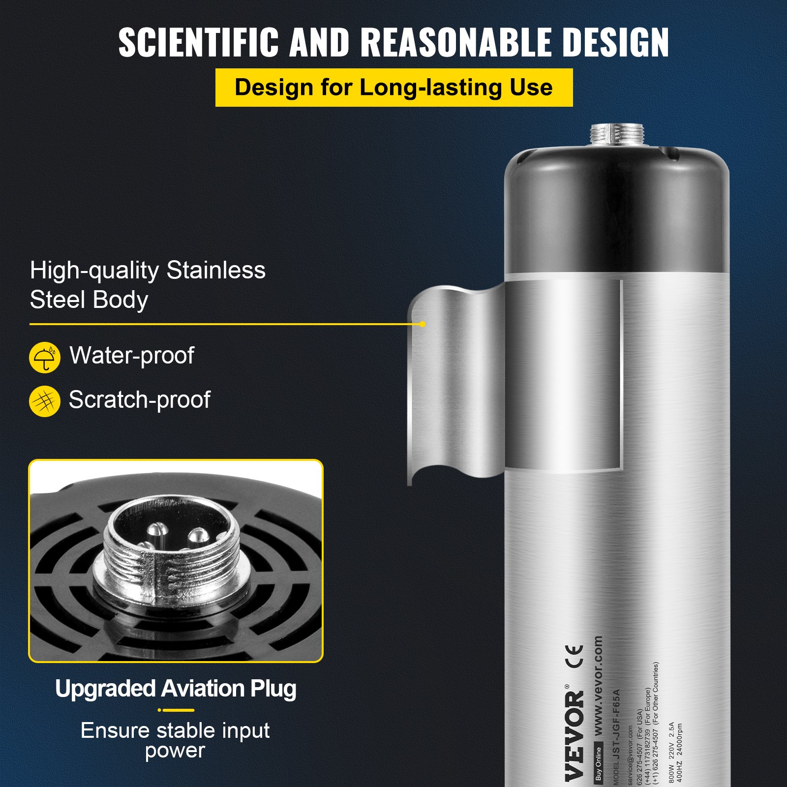 VEVOR Motor de Husillo Refrigerado por Aire de 1,5 KW Fresado, Motor de Husillo Refrigerado por Viento de 220 V, Motor de Giro Refrigeración por Aire 400 Hz Diámetro de 65 X 205 mm de Alta Potencia