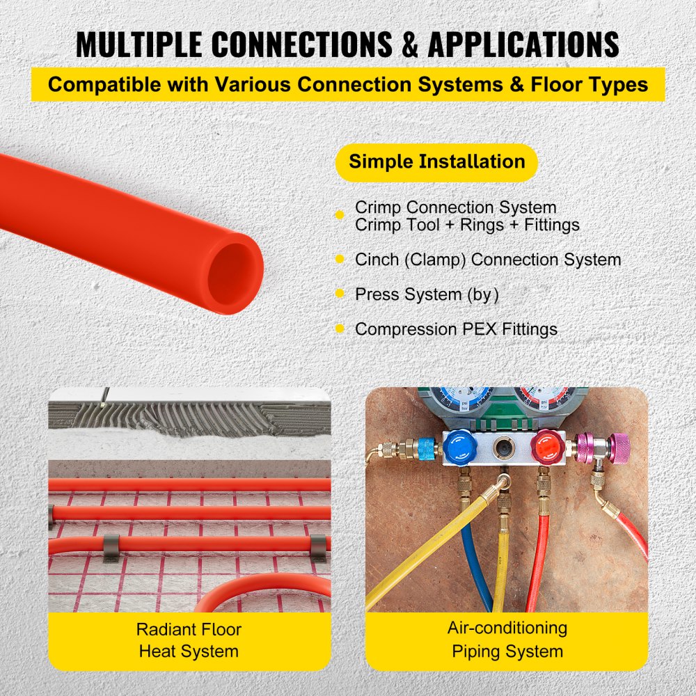 VEVOR 1/2" 1000 Piedi Tubo PEX Rosso Pipe Barriera all'Ossigeno EVOH Tubi per Riscaldamento a Pavimento Radiante Tubi Idraulici per Acqua Fredda e Calda per Impianti Idraulici, Radianti e Idronici