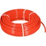 Bobina roja de tubo pex VEVOR asegurada con correas blancas.