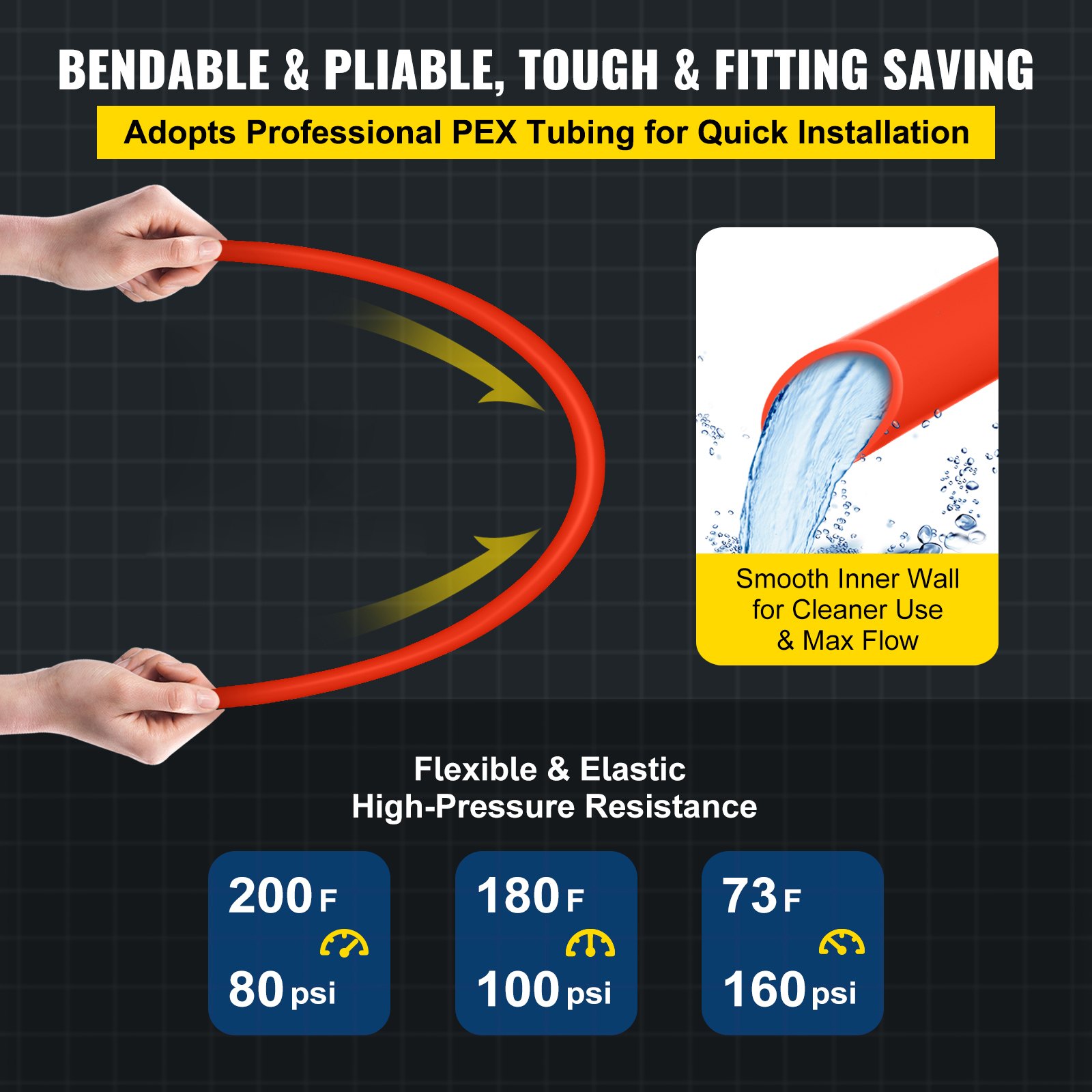 Tubo pex VEVOR: flexible, pared interior lisa, resistencia a alta presión, flexible.