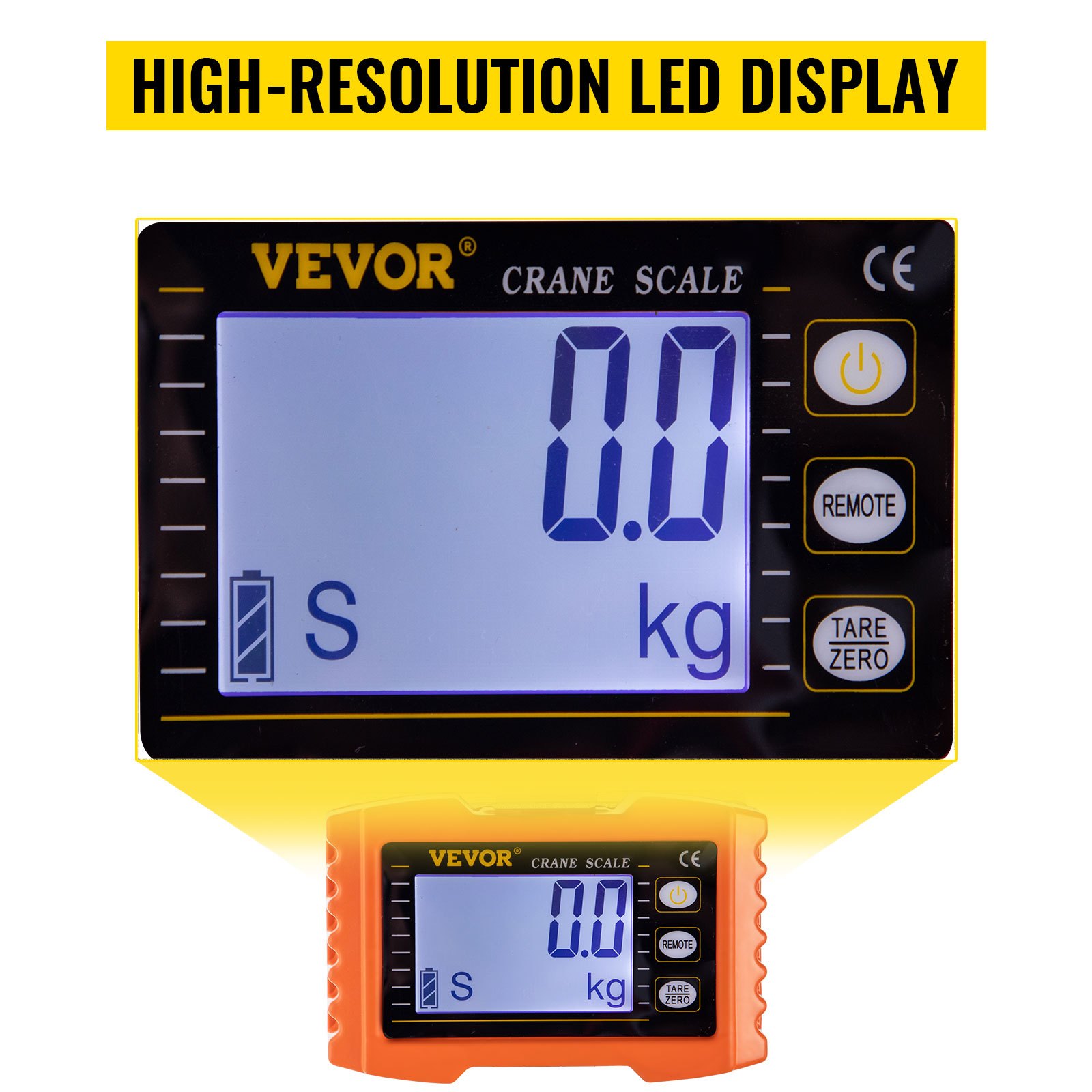 Báscula de grúa VEVOR con pantalla LED de alta resolución y botones de control.