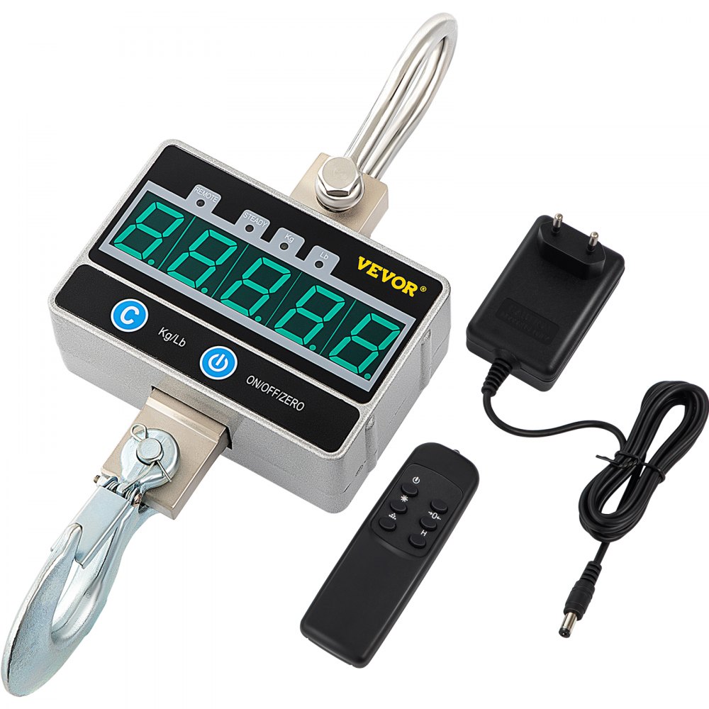 VEVOR Silver Digital Crane Scale1000KG (2200LBS) Industrial Heavy Duty Balanza colgante Pantalla LED con control remoto para caza en granja
