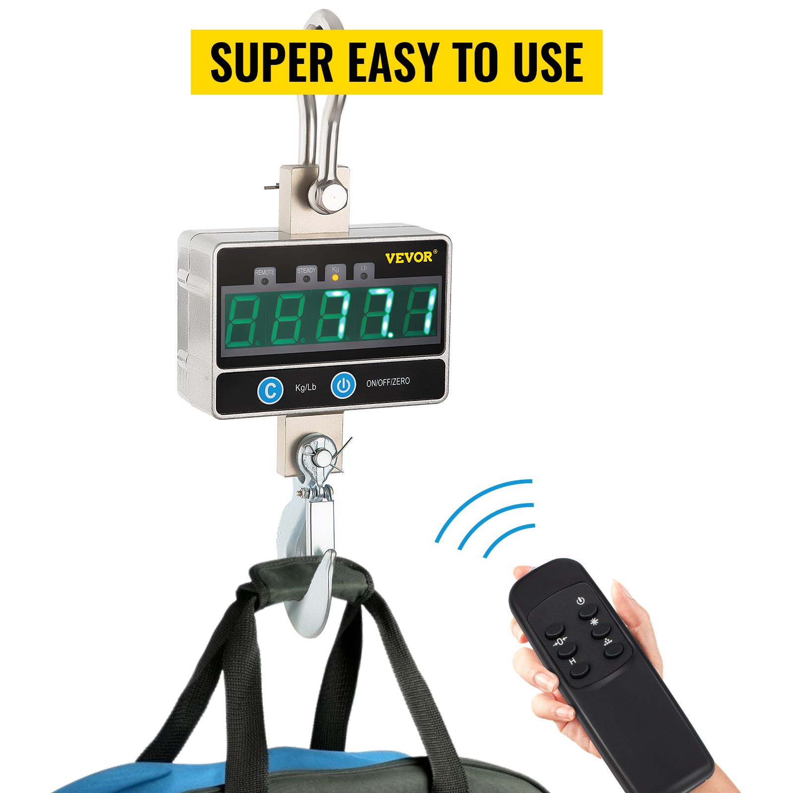 VEVOR Silver Digital Crane Scale1000KG (2200LBS) Industrial Heavy Duty Balanza colgante Pantalla LED con control remoto para caza en granja