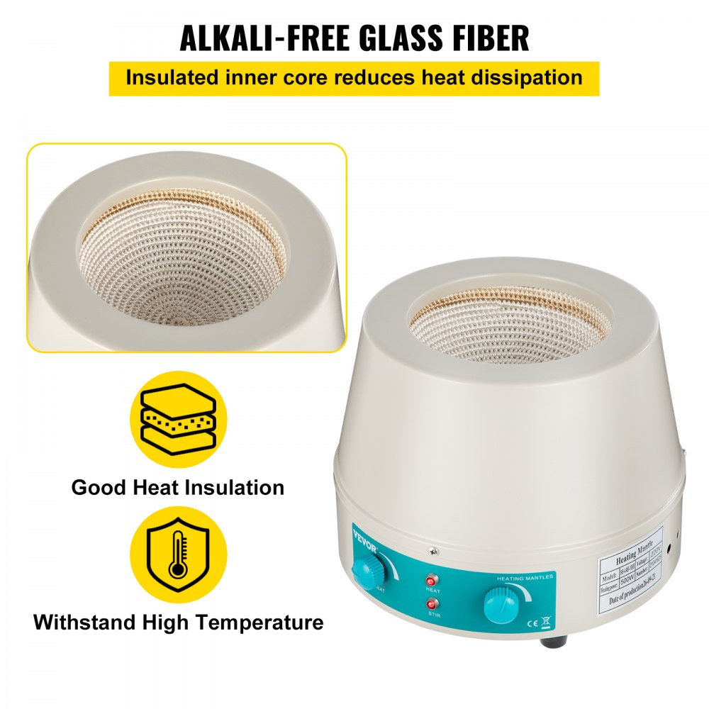 Manta calefactora VEVOR 1000ml con aislamiento de fibra de vidrio libre de álcalis.