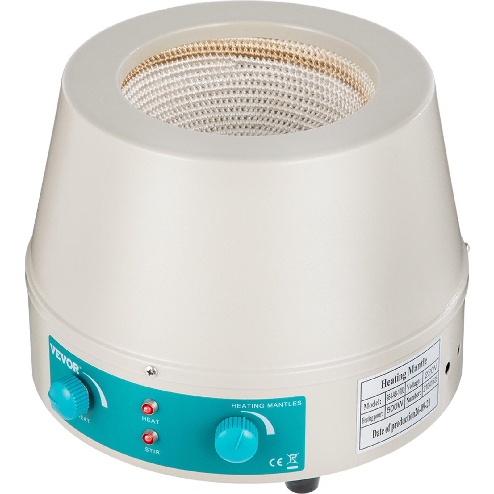 Manta calefactora VEVOR de 1000 ml con controles ajustables de calor y agitación.
