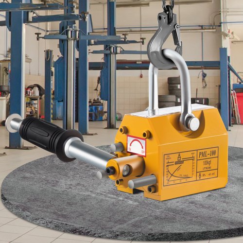 Elevador magnético VEVOR, imán de elevación de acero con capacidad de tracción de 220 lb, grúa de taller de elevación permanente de 100 kg con manija, imán de elevación de metal resistente para equipos de elevación de materiales