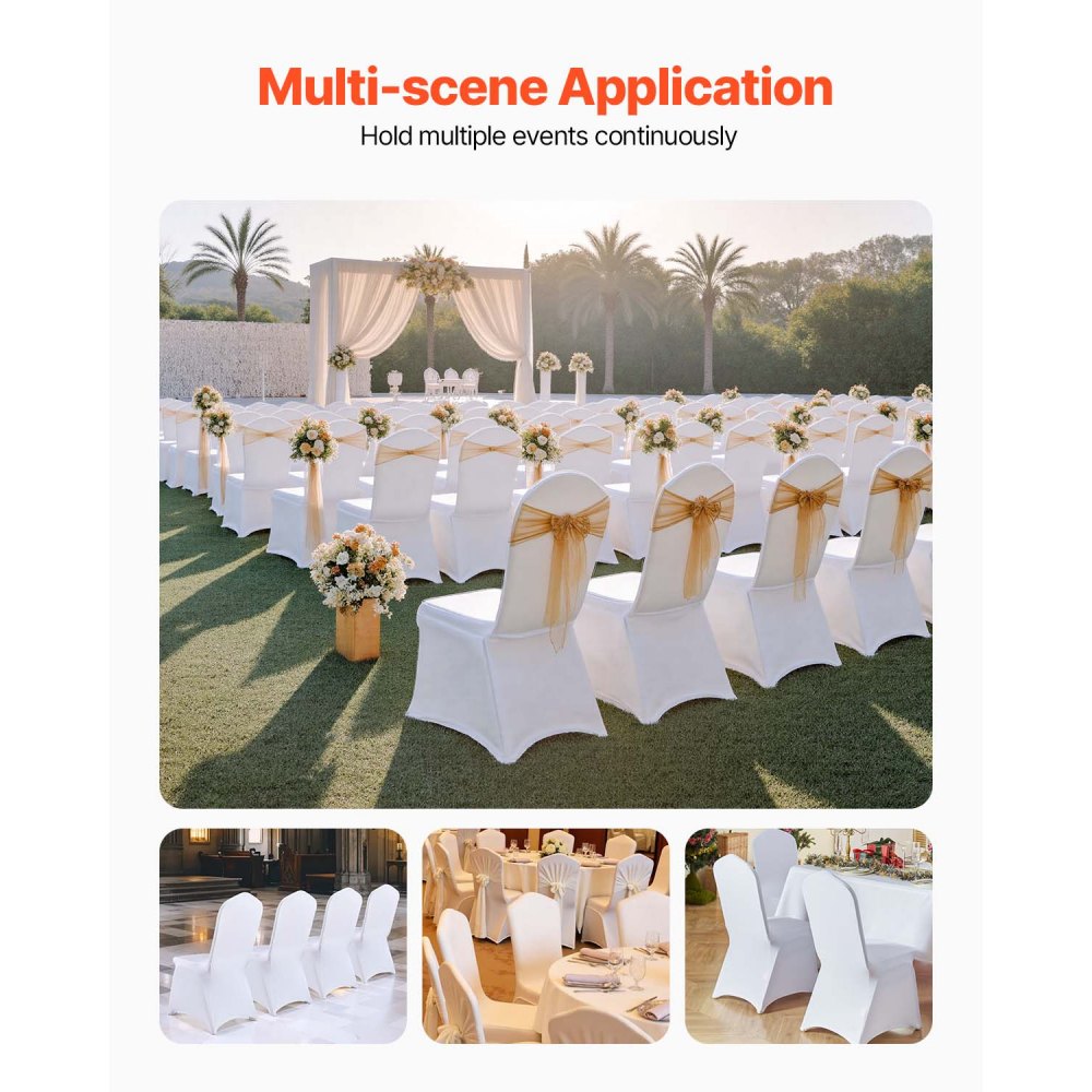 VEVOR Fundas Elasticas para Sillas 100 Piezas Fundas para Sillas 83 - 93 cm Fundas de Sillas para Bodas 94% Poliéster y 6% Elastano Blanco Limpieza Fácil para Fiestas de Cumpleaños, Bodas, Banquetes