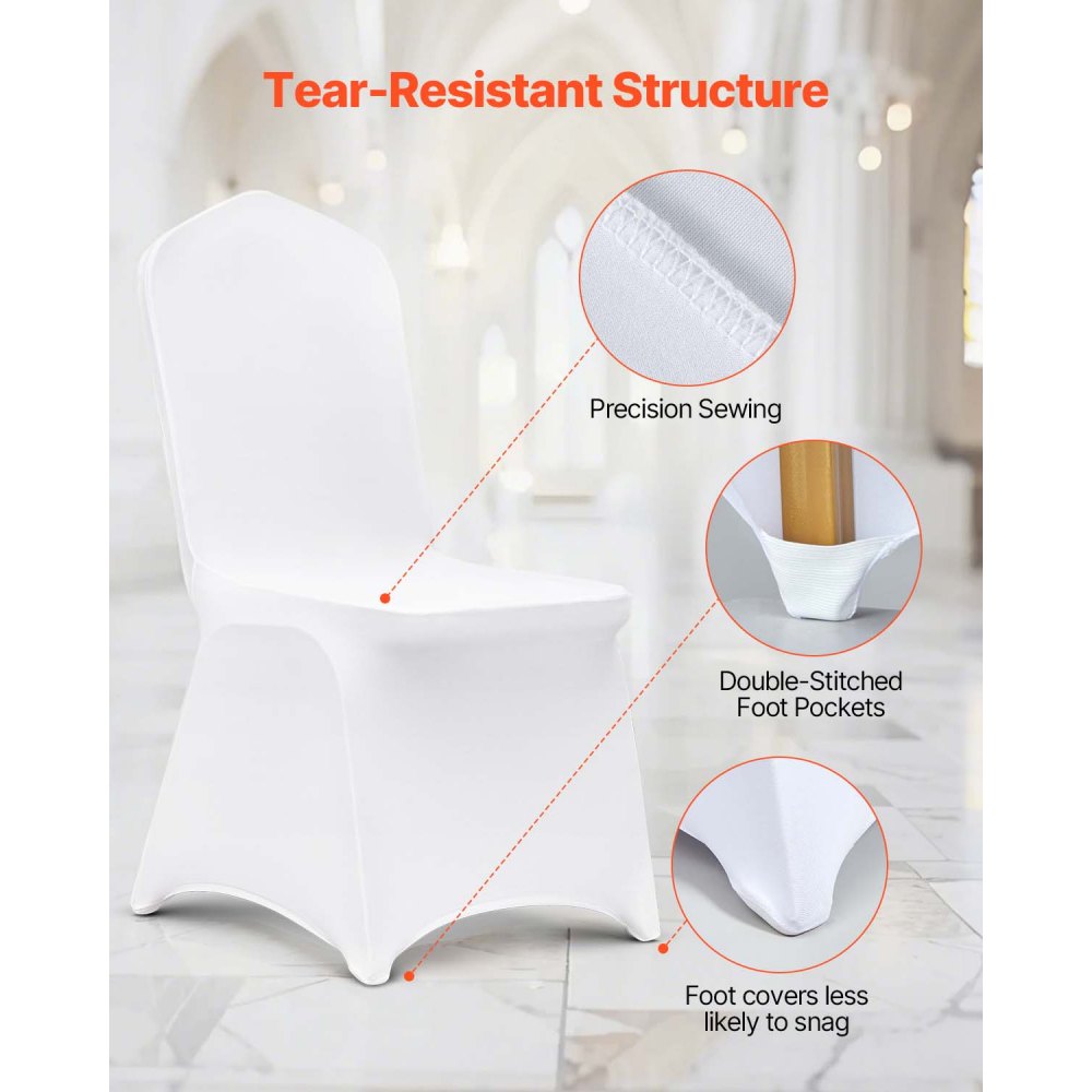 VEVOR Fundas Elasticas para Sillas 100 Piezas Fundas para Sillas 83 - 93 cm Fundas de Sillas para Bodas 94% Poliéster y 6% Elastano Blanco Limpieza Fácil para Fiestas de Cumpleaños, Bodas, Banquetes