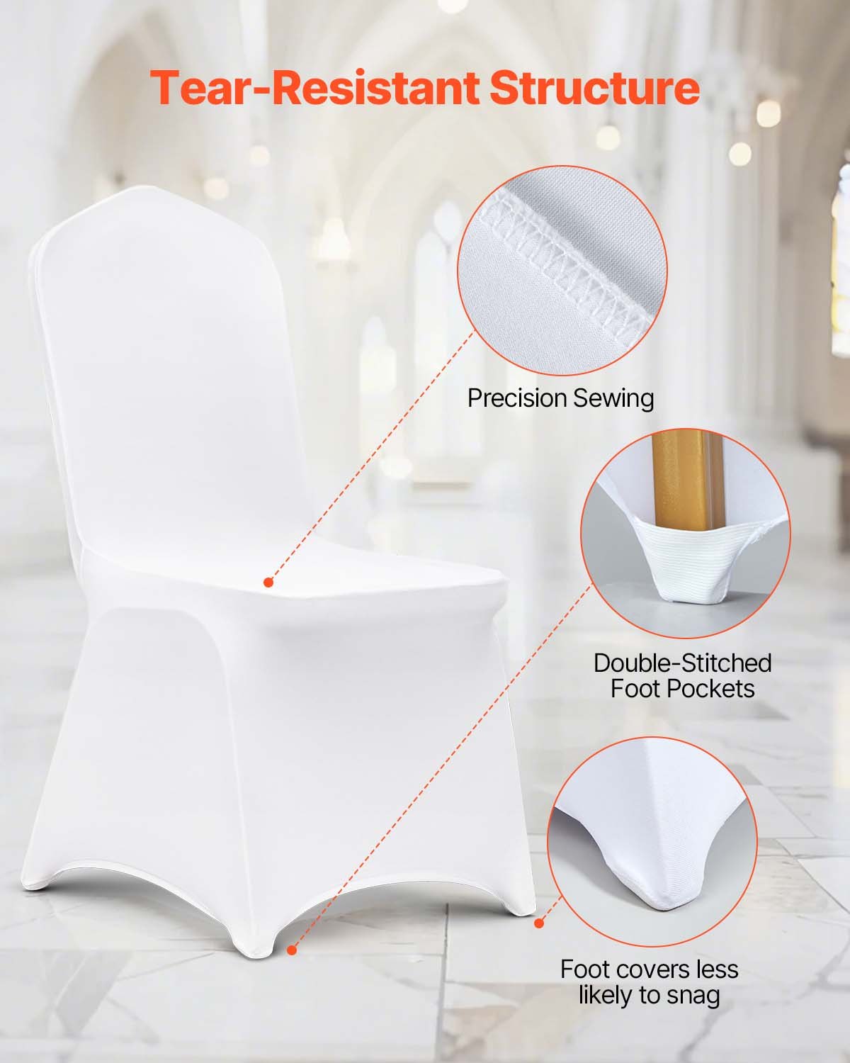 VEVOR Fundas Elasticas para Sillas 100 Piezas Fundas para Sillas 83 - 93 cm Fundas de Sillas para Bodas 94% Poliéster y 6% Elastano Blanco Limpieza Fácil para Fiestas de Cumpleaños, Bodas, Banquetes