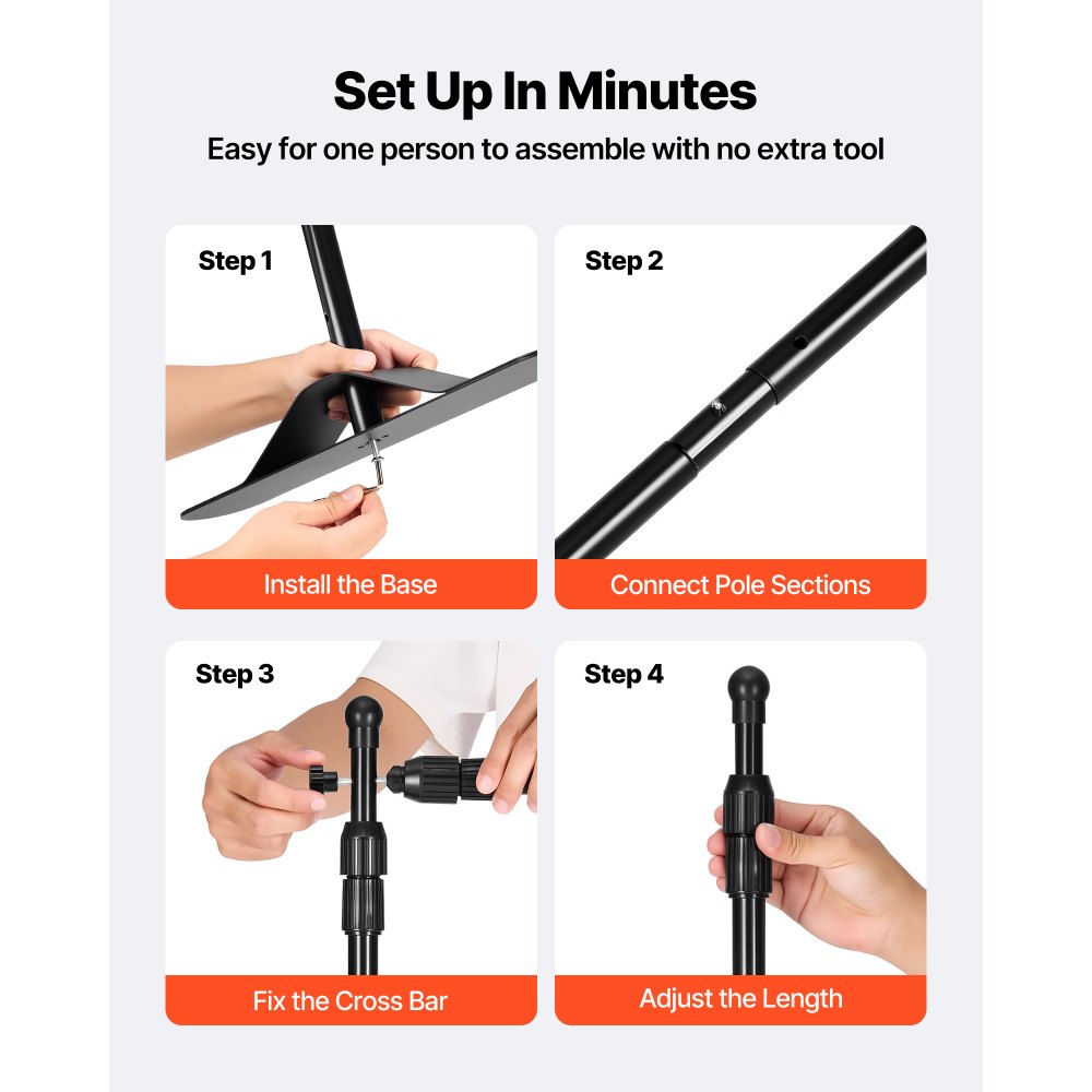 VEVOR Soporte para Fondos de Fotografía, Anchura Ajustable 66 "- 120", Soporte de Banner para Telón de Fondo con Altura 37 "- 96" Negro para Feria Comercial Ligero Telescópico Ajustable Expositor